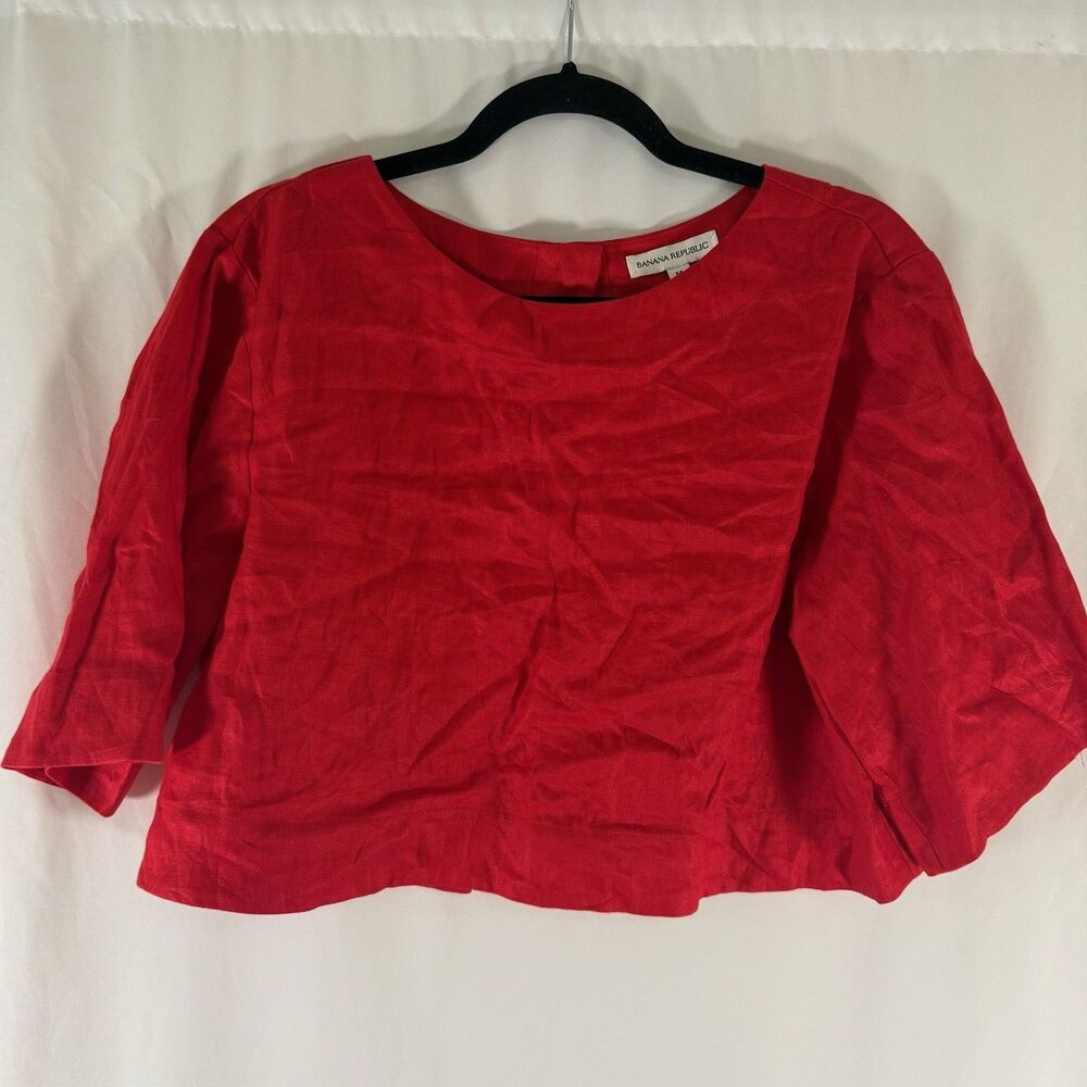 Banana Republic 100% Linen Blouse Women's Medium Red Cropped Open Back